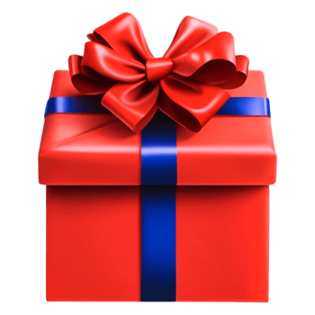 Bright Red Gift Box with Blue Ribbon and Bow on png