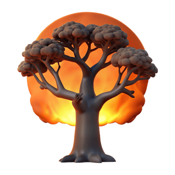 extraordinary creative A lone, gnarled oak tree silhouetted against a fiery orange sunset, dark and moody photography premium png