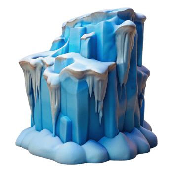 serene modern A frozen waterfall clinging to a cliff face, icy blue and white tones, winter landscape photography authentic png