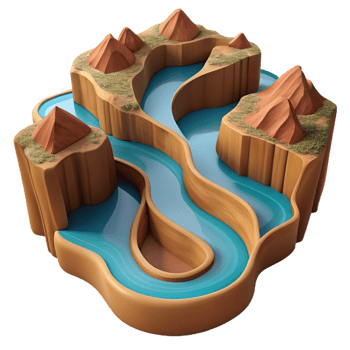 magnificent vintage A winding river cutting through a canyon landscape, aerial photography, dramatic perspective detailed png