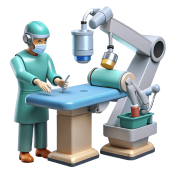 serene contemporary A robotic surgeon performing an operation, precise movements, clinical lighting, medical illustration style professional png