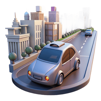 dramatic contemporary A Self Driving Car Navigating a Busy detailed png