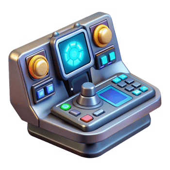 vibrant artistic A futuristic control panel with glowing buttons and displays, complex interface, dim lighting, science fiction illustration style premium png