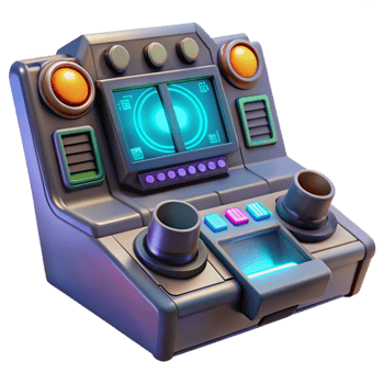 wonderful contemporary A futuristic control panel with glowing buttons and displays, complex interface, dim lighting, science fiction illustration style premium png