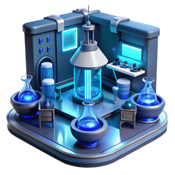 beautiful creative A futuristic laboratory filled with advanced technology, sleek design, cool blue lighting, science fiction illustration style exclusive png