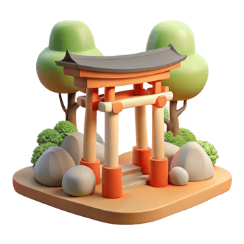 vibrant abstract A Shinto shrine in a forest clearing, soft dappled light, serene, premium png