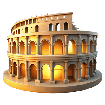 beautiful rustic A crumbling Roman amphitheater, golden sunset light, ancient, original png