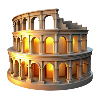 beautiful vintage A crumbling Roman amphitheater, golden sunset light, ancient, original png