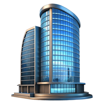 wonderful artistic A modern skyscraper with a curved glass facade, reflecting the city lights, night, original png