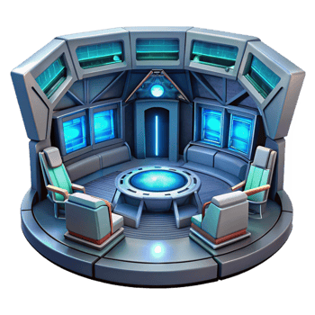 vibrant vintage A futuristic spaceship interior with holographic displays and glowing panels, sci-fi, exclusive png