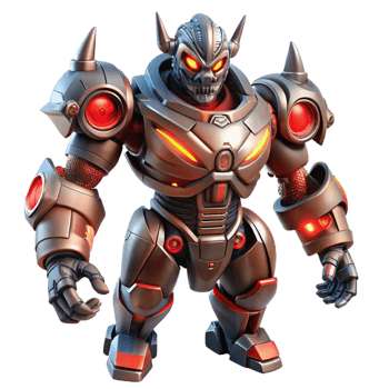 beautiful modern A powerful steampunk mecha, armed with intricate weaponry, glowing red eyes, dynamic lighting, comic book style professional png