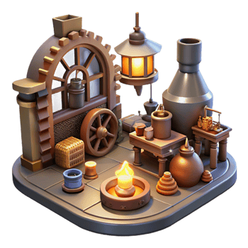 dramatic artistic A Cluttered Steampunk Workshop Filled original png