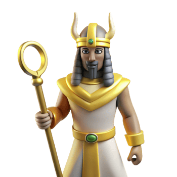 vibrant minimalist A stoic Osiris, god of the underworld, holding a crook and flail, hieroglyphic mural style professional png