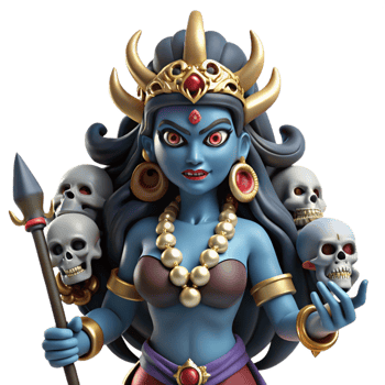 serene contemporary A fierce Kali, the Hindu goddess of destruction, adorned with skulls and wielding a sword, dark and intense style original png