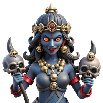 beautiful classic A fierce Kali, the Hindu goddess of destruction, adorned with skulls and wielding a sword, dark and intense style detailed png