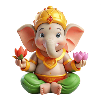 magnificent creative A benevolent Ganesha, the elephant-headed god of wisdom, holding a lotus flower, vibrant Indian art style 4K png