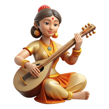 serene vintage A serene Saraswati, the Hindu goddess of knowledge, playing a veena, elegant and peaceful style genuine png