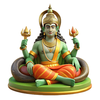 wonderful vintage A powerful Vishnu, the preserver god, reclining on the cosmic serpent Shesha, intricate Hindu art style premium png