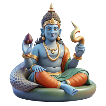 impressive creative A powerful Vishnu, the preserver god, reclining on the cosmic serpent Shesha, intricate Hindu art style premium png