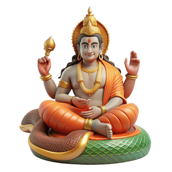 wonderful rustic A powerful Vishnu, the preserver god, reclining on the cosmic serpent Shesha, intricate Hindu art style high quality png
