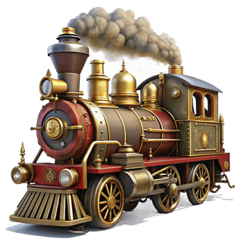 serene creative A Powerful Steampunk Locomotive high quality png