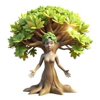 dramatic vintage A serene dryad emerging from a giant oak tree, dappled sunlight filtering through the leaves, pre-Raphaelite style 4K png