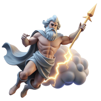magnificent rustic Zeus hurling a thunderbolt from Mount Olympus, dramatic chiaroscuro lighting, Renaissance painting style high resolution png