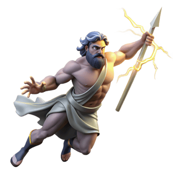 impressive contemporary Zeus hurling a thunderbolt from Mount Olympus, dramatic chiaroscuro lighting, Renaissance painting style genuine png