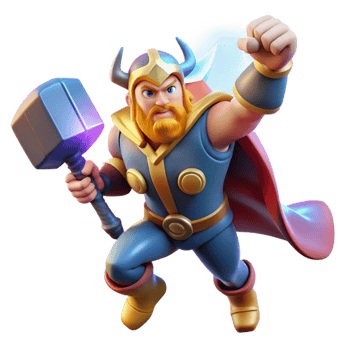 impressive creative A powerful Thor summoning lightning with Mjolnir, dynamic comic book style, vibrant colors authentic png
