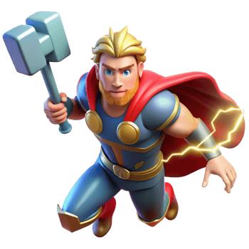 vibrant contemporary A powerful Thor summoning lightning with Mjolnir, dynamic comic book style, vibrant colors original png