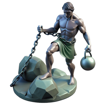 extraordinary minimalist A defiant Prometheus chained to a rock, dramatic chiaroscuro lighting, Romantic painting style high quality png