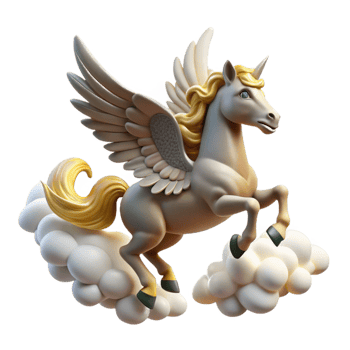 impressive traditional A winged Pegasus soaring through the clouds, celestial lighting, Art Nouveau style 4K png
