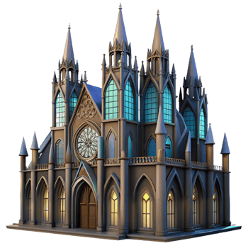 stunning traditional A gothic cathedral, intricate stained glass, soaring arches, dim lighting, mysterious atmosphere high resolution png