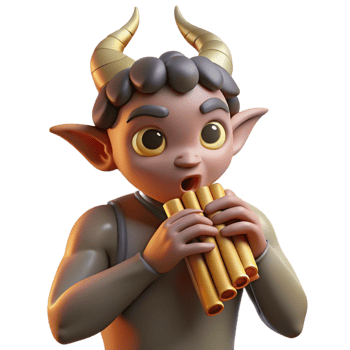 serene contemporary A mischievous satyr playing a pan flute in a sun-drenched forest glade, illuminated by dappled sunlight. Impressionist style premium png