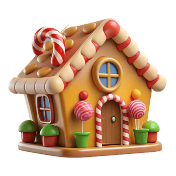 elegant minimalist A whimsical gingerbread house, candy decorations, frosting details, bright colors, festive atmosphere exclusive png