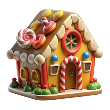 extraordinary vintage A whimsical gingerbread house, candy decorations, frosting details, bright colors, festive atmosphere original png