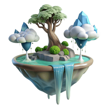 magnificent creative A floating island with a single tree, waterfalls cascading down, ethereal lighting, fantasy setting exclusive png