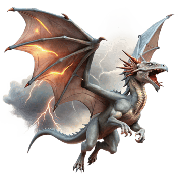 beautiful creative A majestic dragon soaring through a stormy sky, its scales shimmering, illuminated by lightning strikes. Epic fantasy art style original png