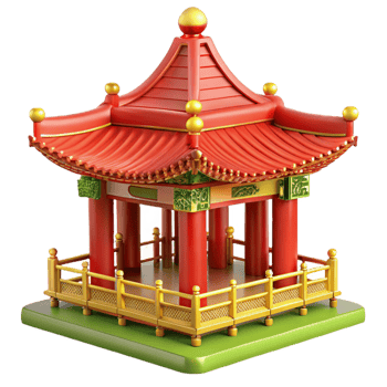 elegant artistic A traditional Chinese pagoda, ornate details, vibrant red and gold colors, serene garden setting genuine png