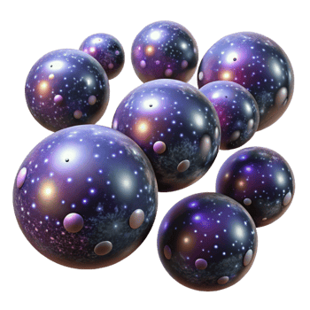 stunning rustic A field of floating orbs, each containing a miniature galaxy, cosmic horror style, dim lighting original png