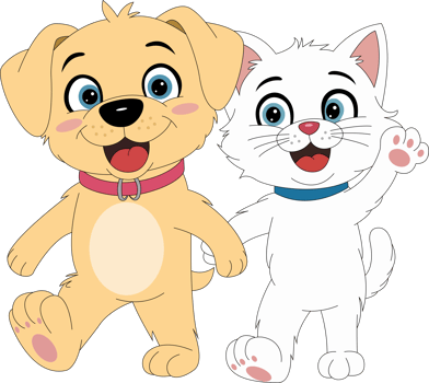 cartoon couple dog and cat clipart png
