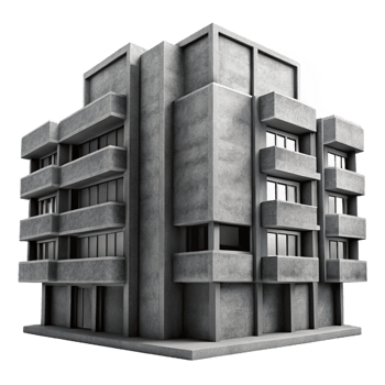 beautiful creative A Brutalist concrete apartment complex, monochrome, high contrast, dramatic lighting, close-up on the facade 4K png