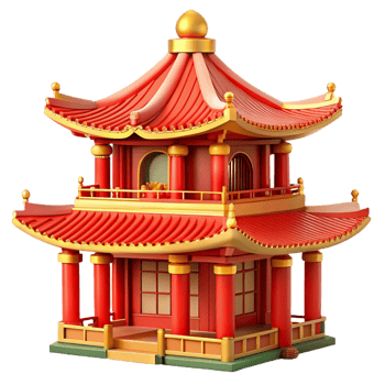 wonderful modern A traditional Chinese pagoda with red and gold details, vibrant colors, ornate style, bright sunlight detailed png