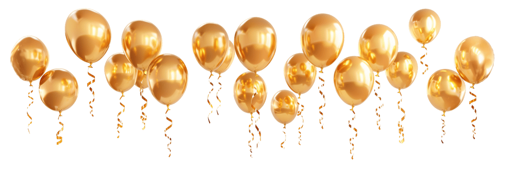 Gold balloon background copy space transparent , isolated background cutout. Floating balloons festive, celebration, party, birthday graphic design element png