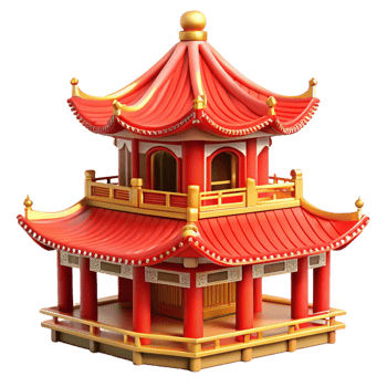dramatic traditional A traditional Chinese pagoda with red and gold details, vibrant colors, ornate style, bright sunlight high quality png