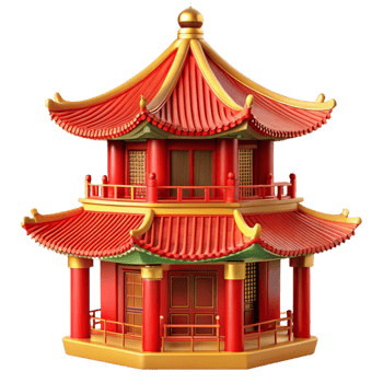 beautiful classic A traditional Chinese pagoda with red and gold details, vibrant colors, ornate style, bright sunlight authentic png