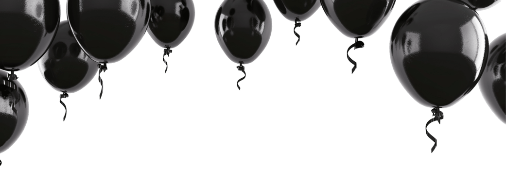 Black balloon background copy space transparent , isolated background cutout. Floating balloons festive, celebration, party, birthday graphic element design png