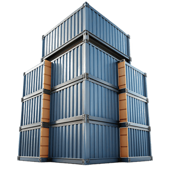 vibrant traditional A skyscraper made of stacked shipping containers, industrial style, gritty realism, overcast lighting, low angle view authentic png
