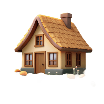 serene vintage A traditional thatched roof cottage in a field of wildflowers, warm sunlight, idyllic atmosphere, rustic style, eye-level view high resolution png