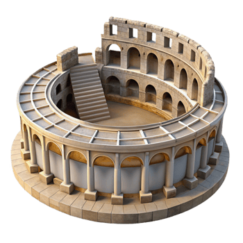 wonderful contemporary A Roman amphitheater, weathered stone, dramatic lighting, historical accuracy, aerial perspective high resolution png